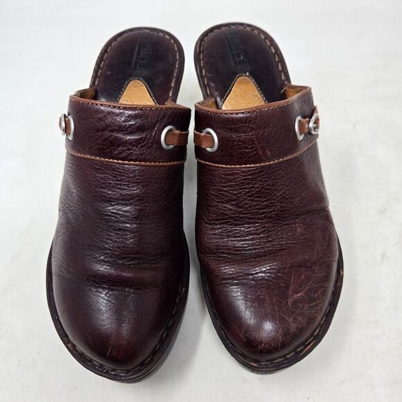 BORN Women's Brown Leather Heeled Clogs Size 7 | 38 EU - Picture 3 of 12